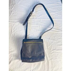 Fossil Navy Genuine Leather Crossbody Shoulder Bag with Front Zip Pocket